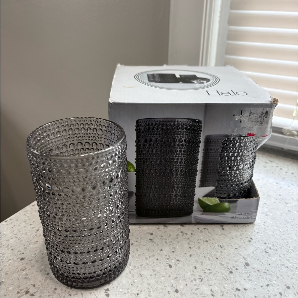 NIB Halo Gray Textured Glass Vase - Bubble Dot Design- set of 4